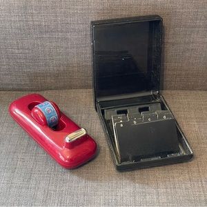 Vintage Eldon Office Products Black Rolodex File w/ Cards & Red Tape Dispenser